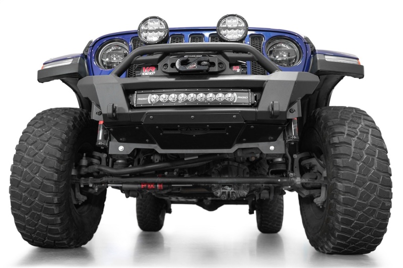 Jeep Wrangler JL Front Bumper - Addictive Desert Designs - Phantom Series, Stubby Winch, Satin Black Aluminum Accent Panels - Hammer Black - `18-`24